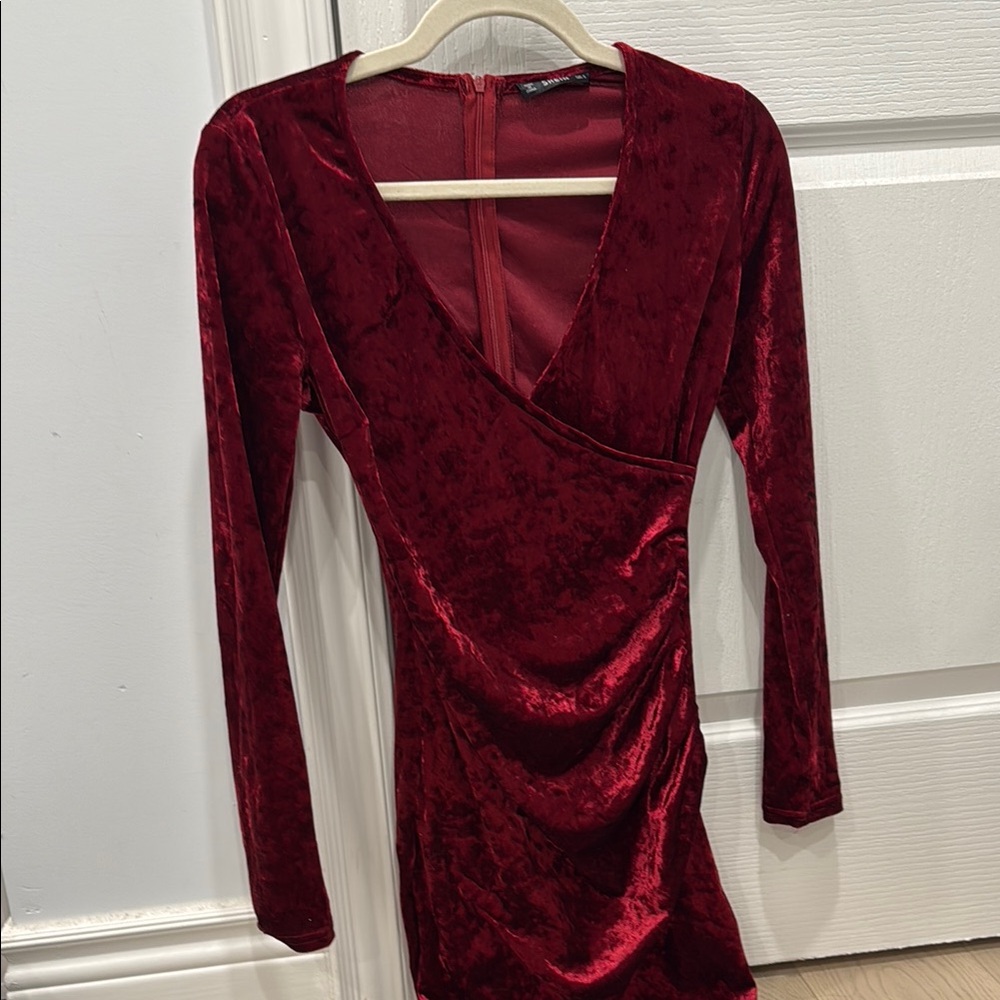 Elegant Red Velvet Wrap Dress